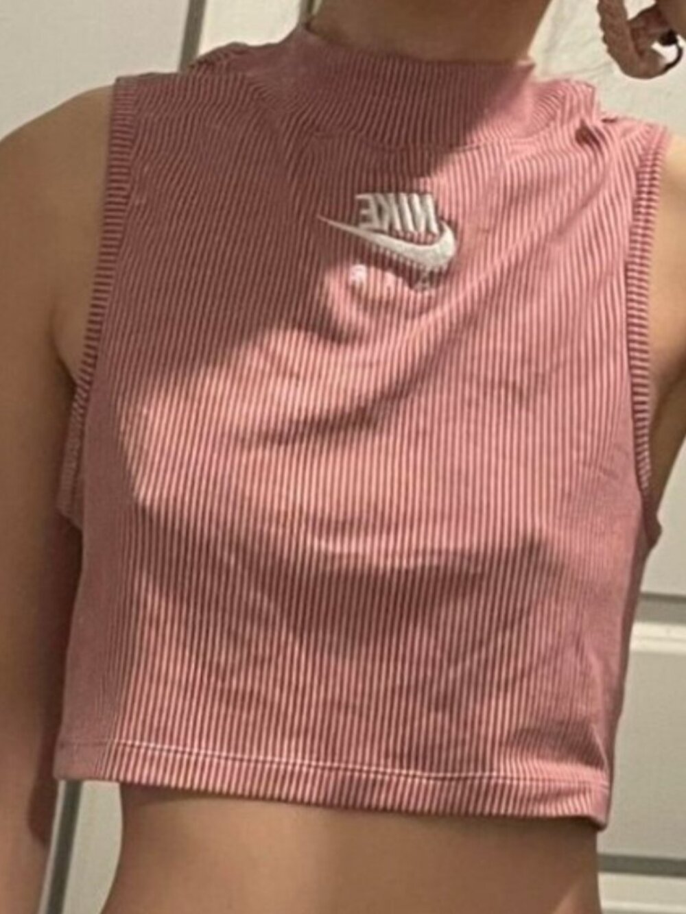 Nike Air red and white ribbed turtle neck striped crop top